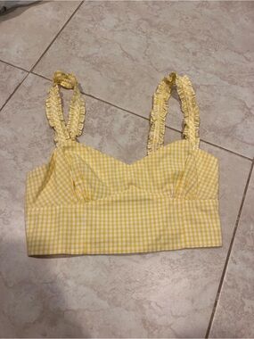 Zara Yellow Gingham Smocked Crop Top